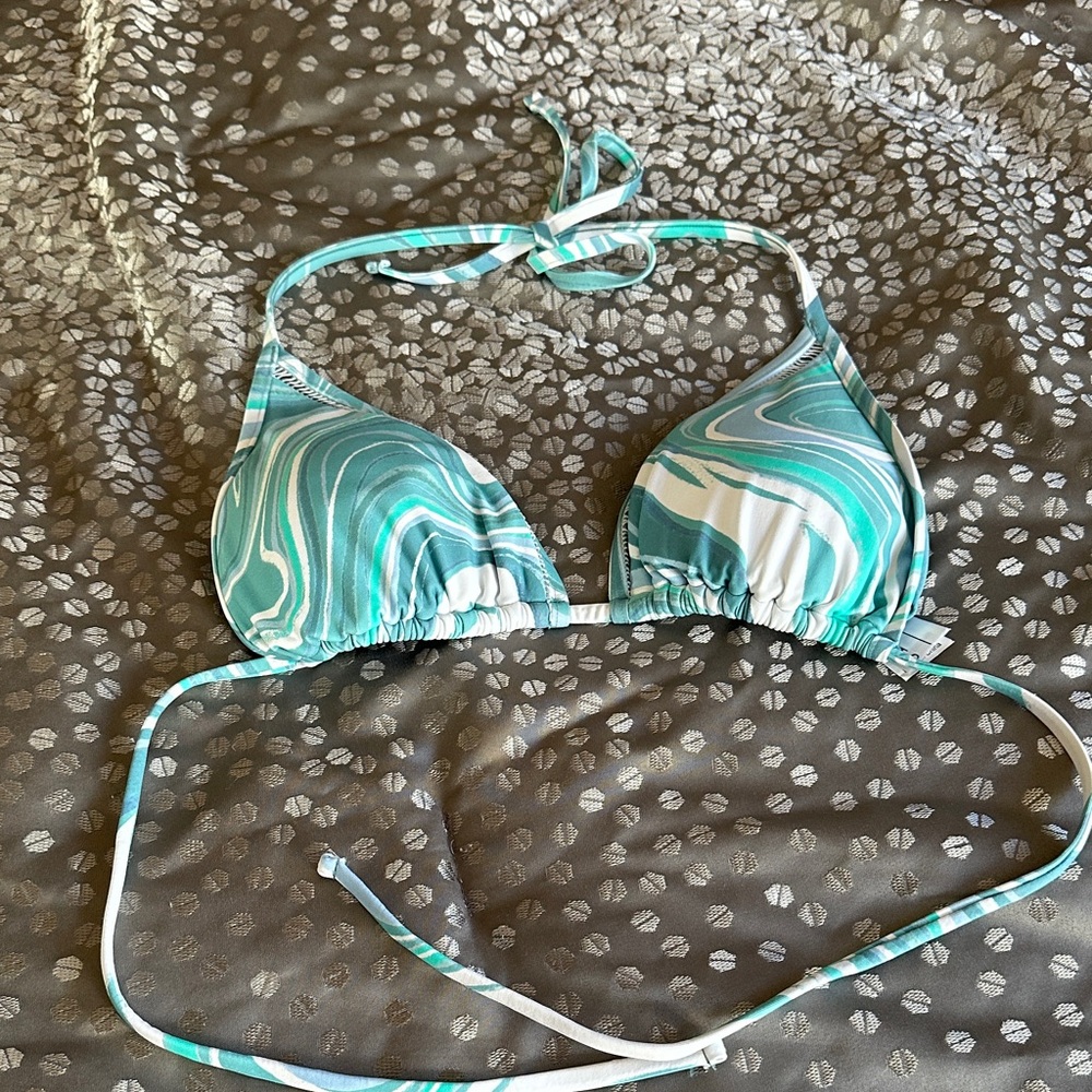 Sunsets Aqua and White Swirl Bikini Top